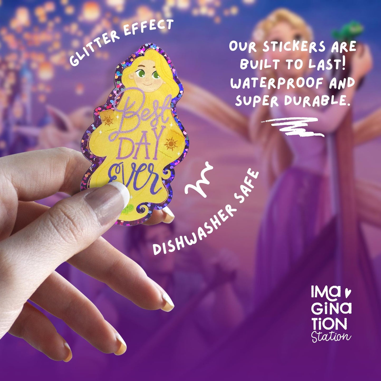 Tangled Best Day Ever Sticker - Waterproof Glitter Glossy Effect