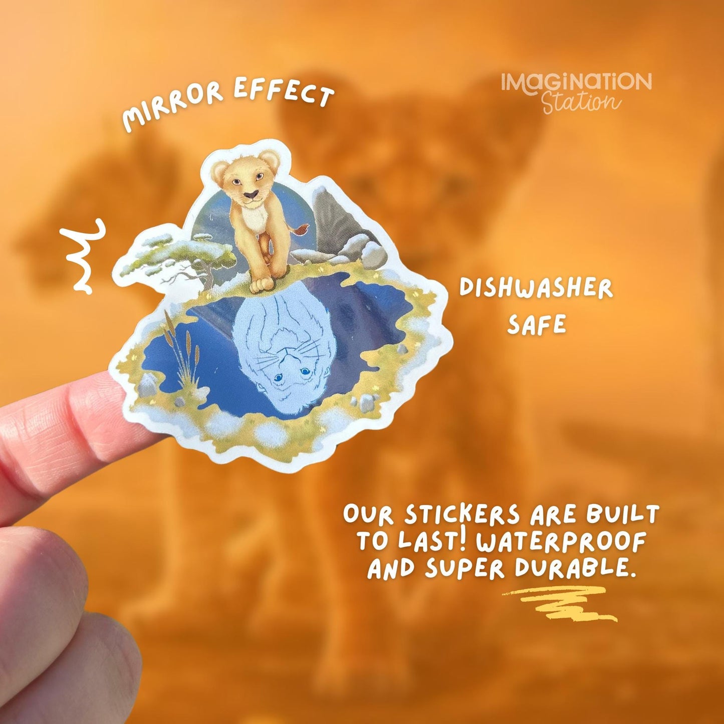Mufasa Lion King sticker on water bottle – mirror glossy waterproof Disney vinyl decal