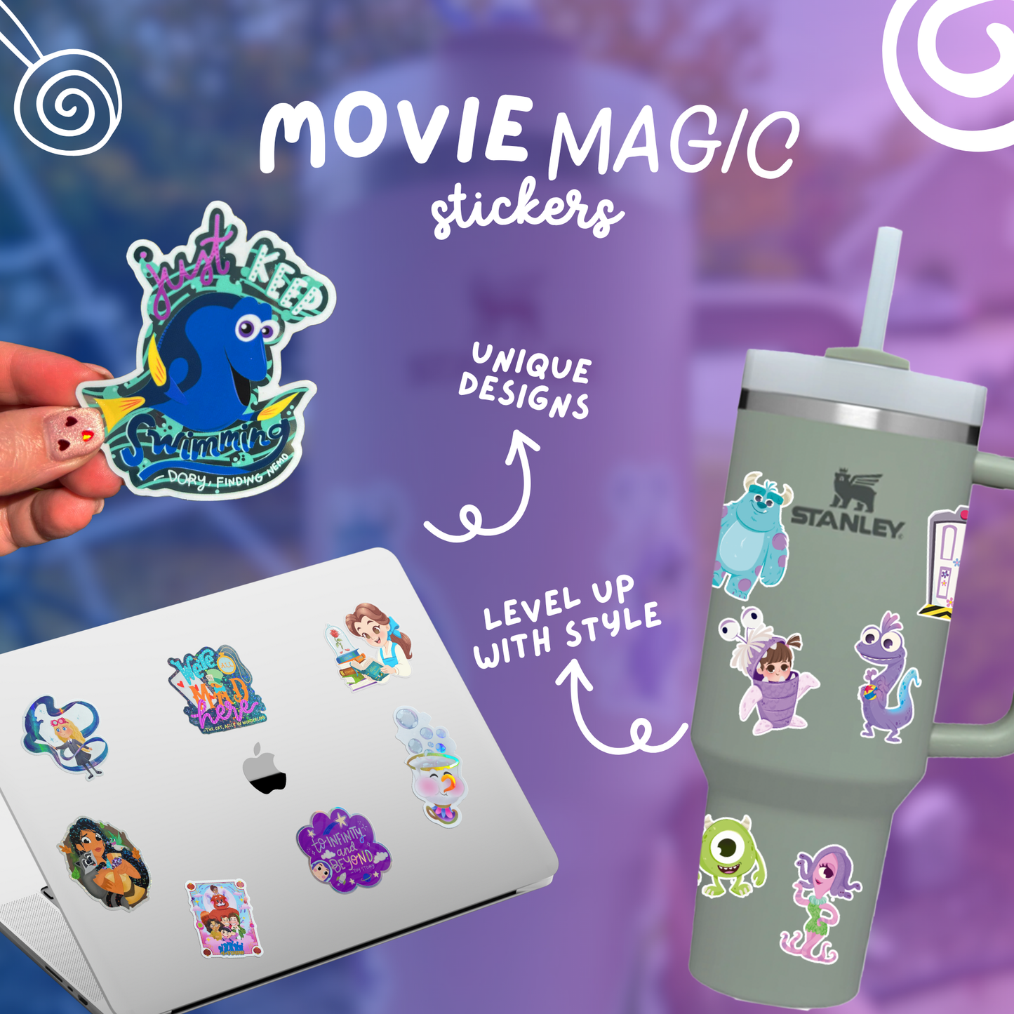 Bluey Wicked Halloween sticker size reference – holographic waterproof Disney vinyl