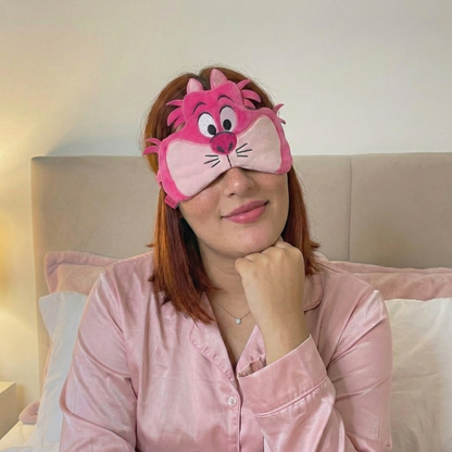 Cheshire Cat sleep mask detail – plush soft material Disney character eye mask close up