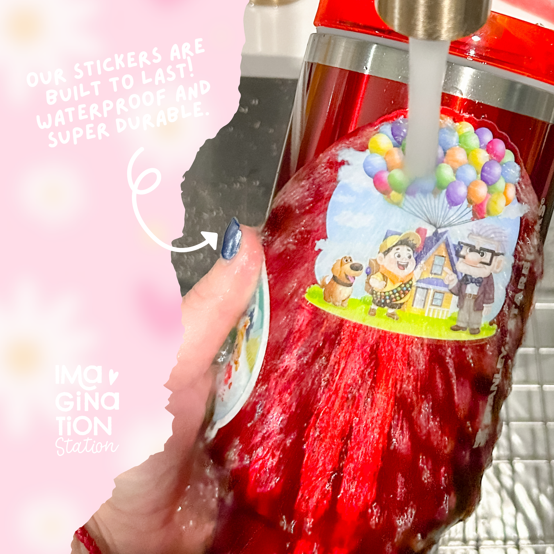 Minnie Mouse tumbler and metallic sticker sheet flat lay overhead
