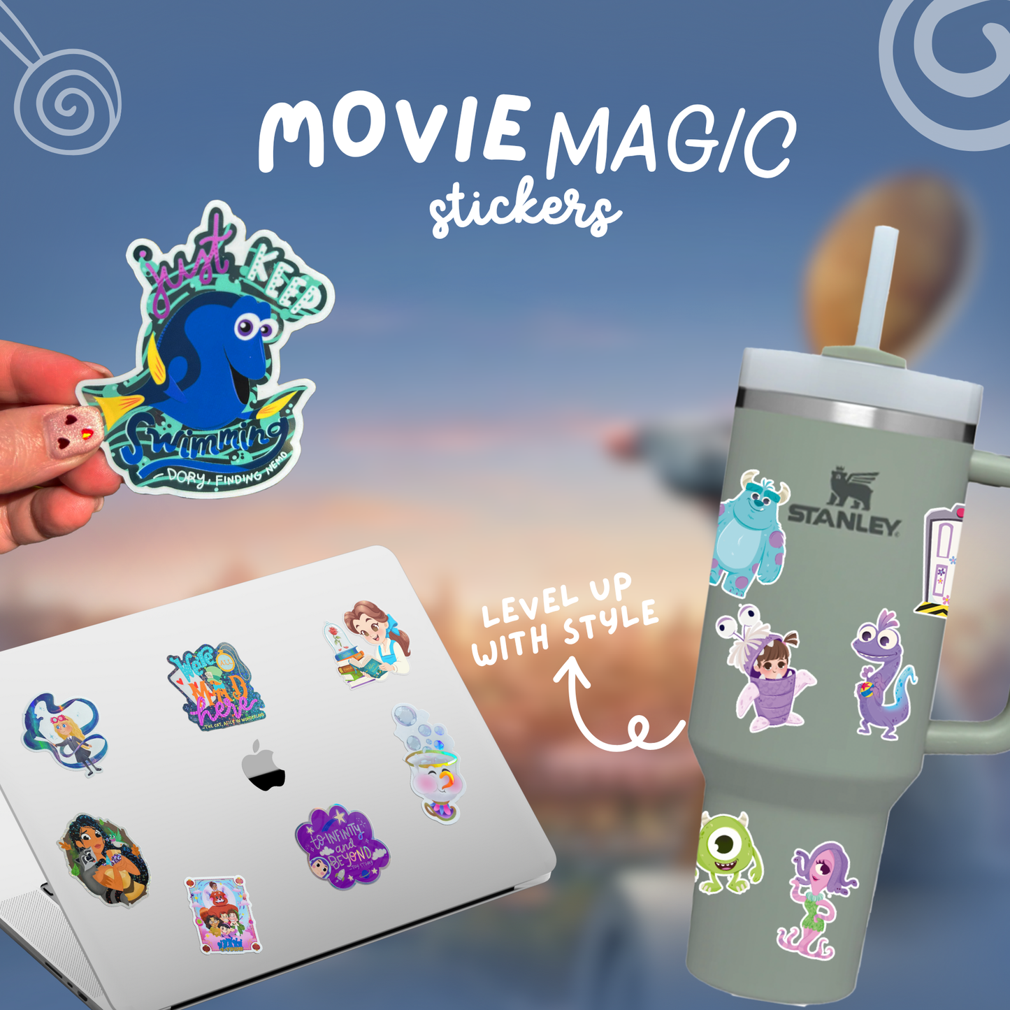 Remy Ratatouille sticker on tumbler – glitter glossy Disney Pixar chef vinyl decal