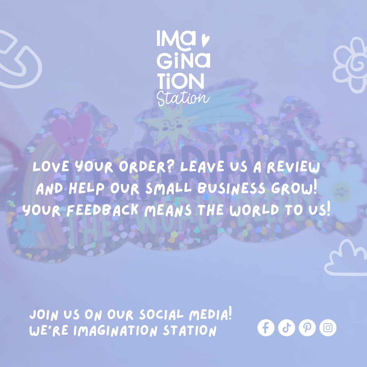Imagination Station cute inspirational glitter quote sticker packaging – bold sparkle motivational gift