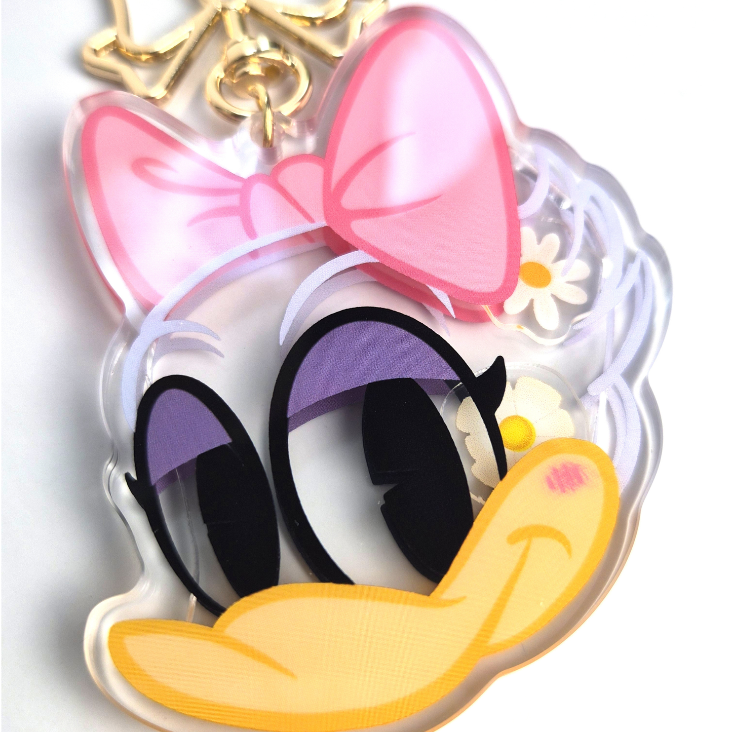 Daisy Duck shaker keychain floating daisies close up detail