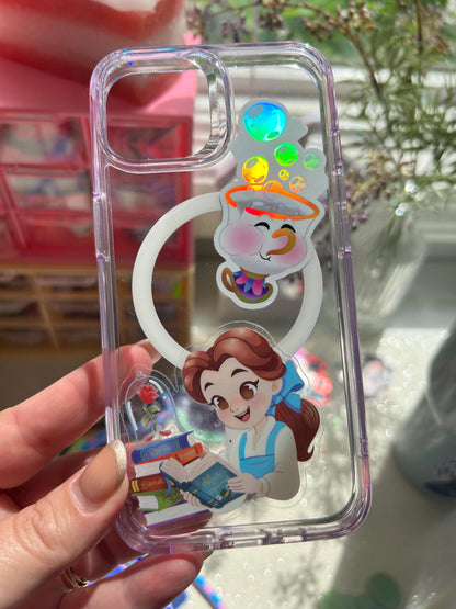 Belle sticker on water bottle – Beauty and the Beast clear glossy Disney princess vinyl