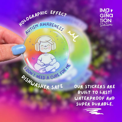 Autism Awareness sticker size reference – 2.4 x 2.9 inch holographic matte waterproof vinyl