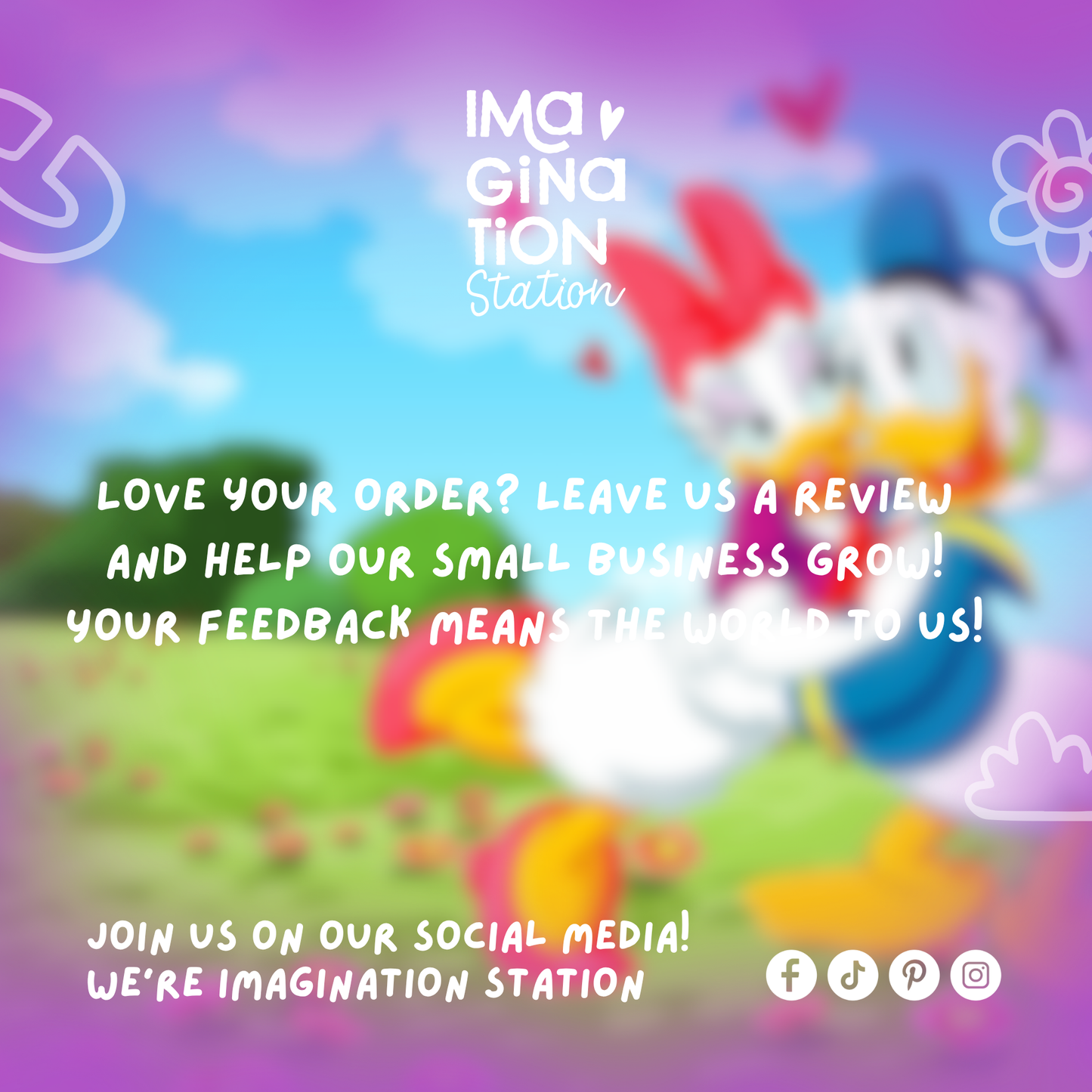 Imagination Station Donald and Daisy Duck proposal sticker packaging – Disney couple gift