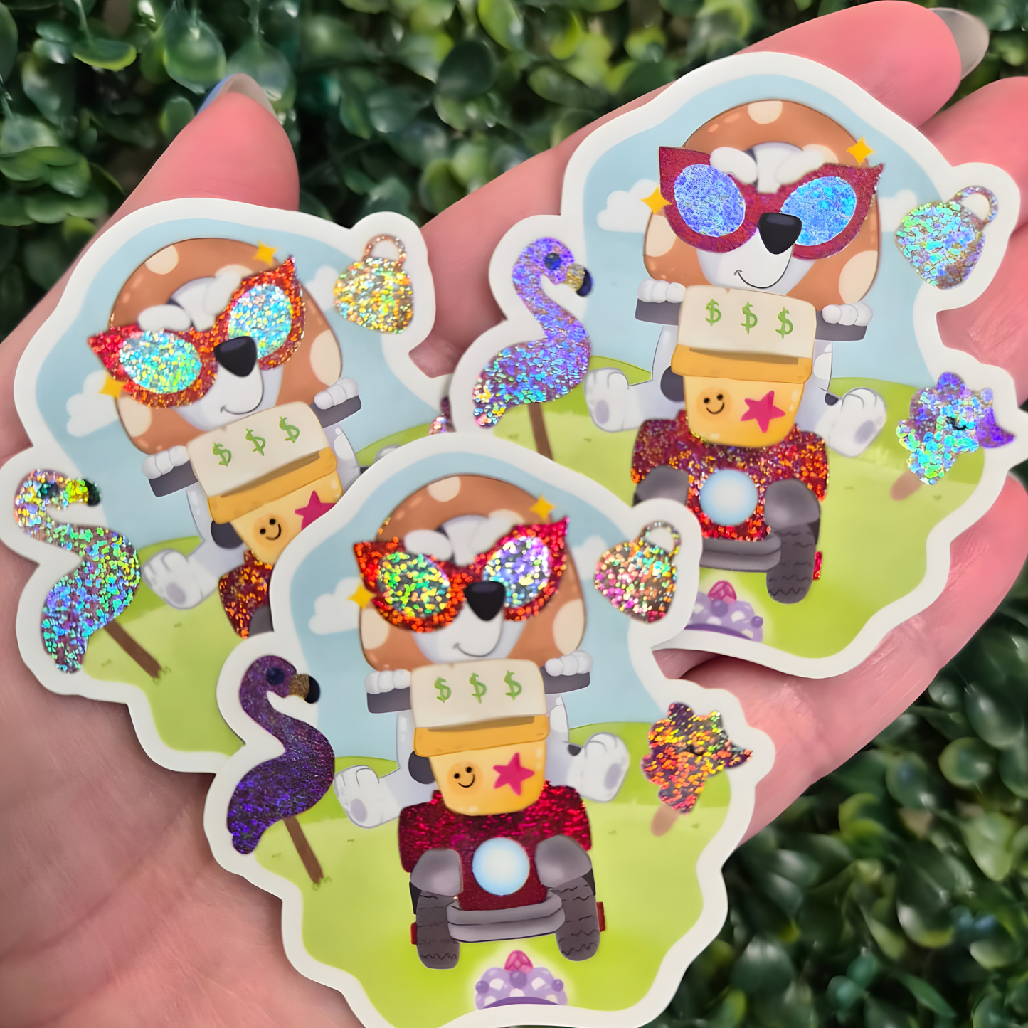 Granny Muffin sticker held by hand – pixie dust glossy Bluey Disney vinyl