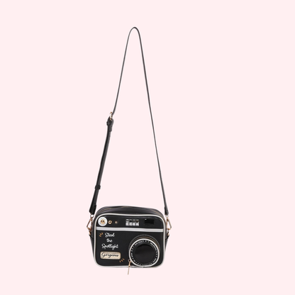 Classic Camera Crossbody Bag – Vintage Novelty Purse with Gold Accents