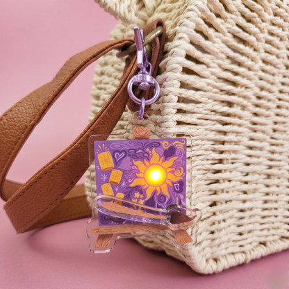 Light Up Lantern Keychain – Tangled Rapunzel Yellow Glow Acrylic Bag Charm | 3 Twinkle Modes