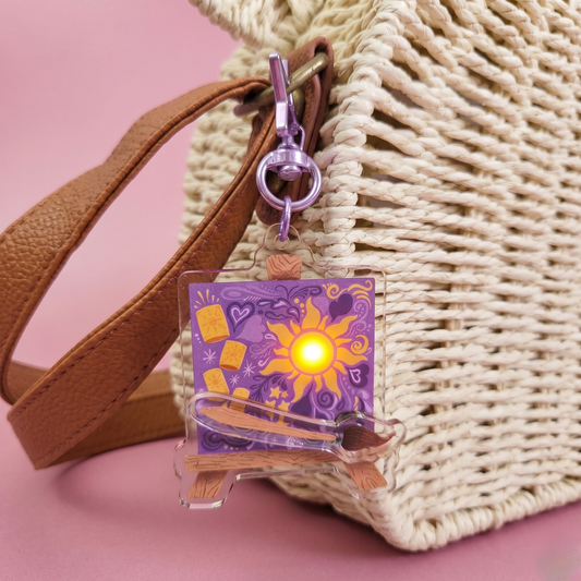 Light Up Lantern Keychain – Tangled Rapunzel Yellow Glow Acrylic Bag Charm | 3 Twinkle Modes