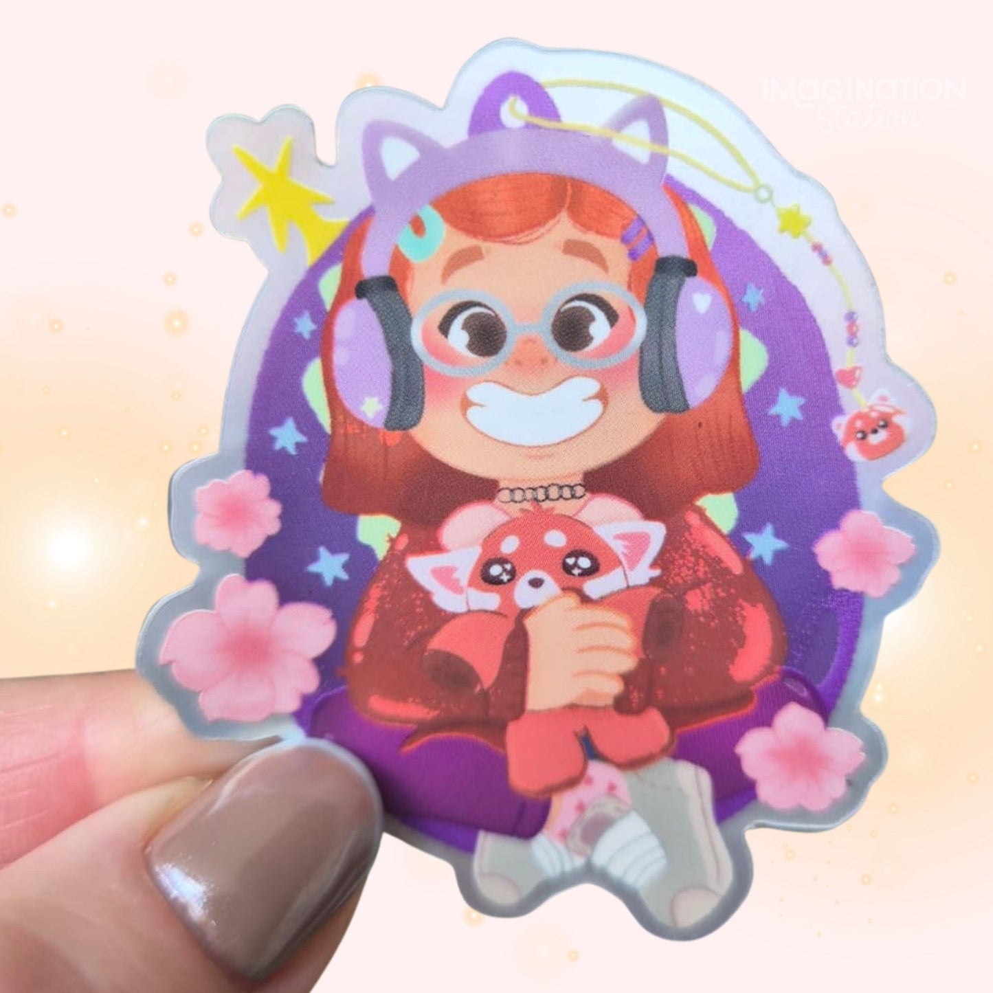 Mei Mei Turning Red holographic sticker front view – 2.1 x 2.5 inch Disney Pixar vinyl decal