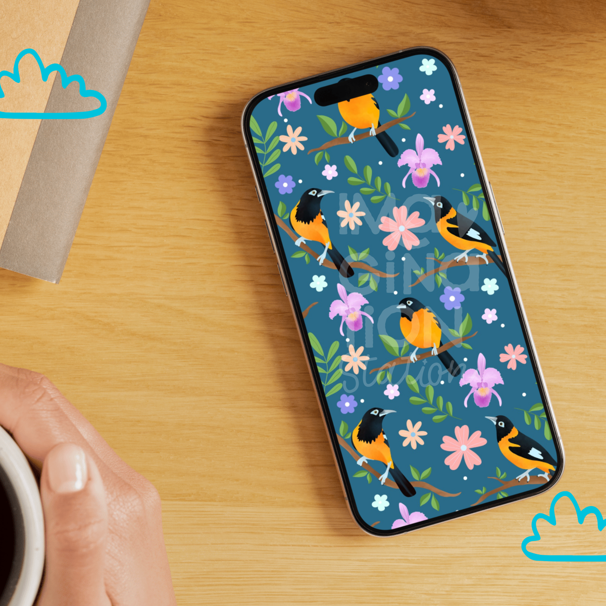 Turpial & Blooms digital wallpaper hand-illustrated design for Venezuela earthquake relief