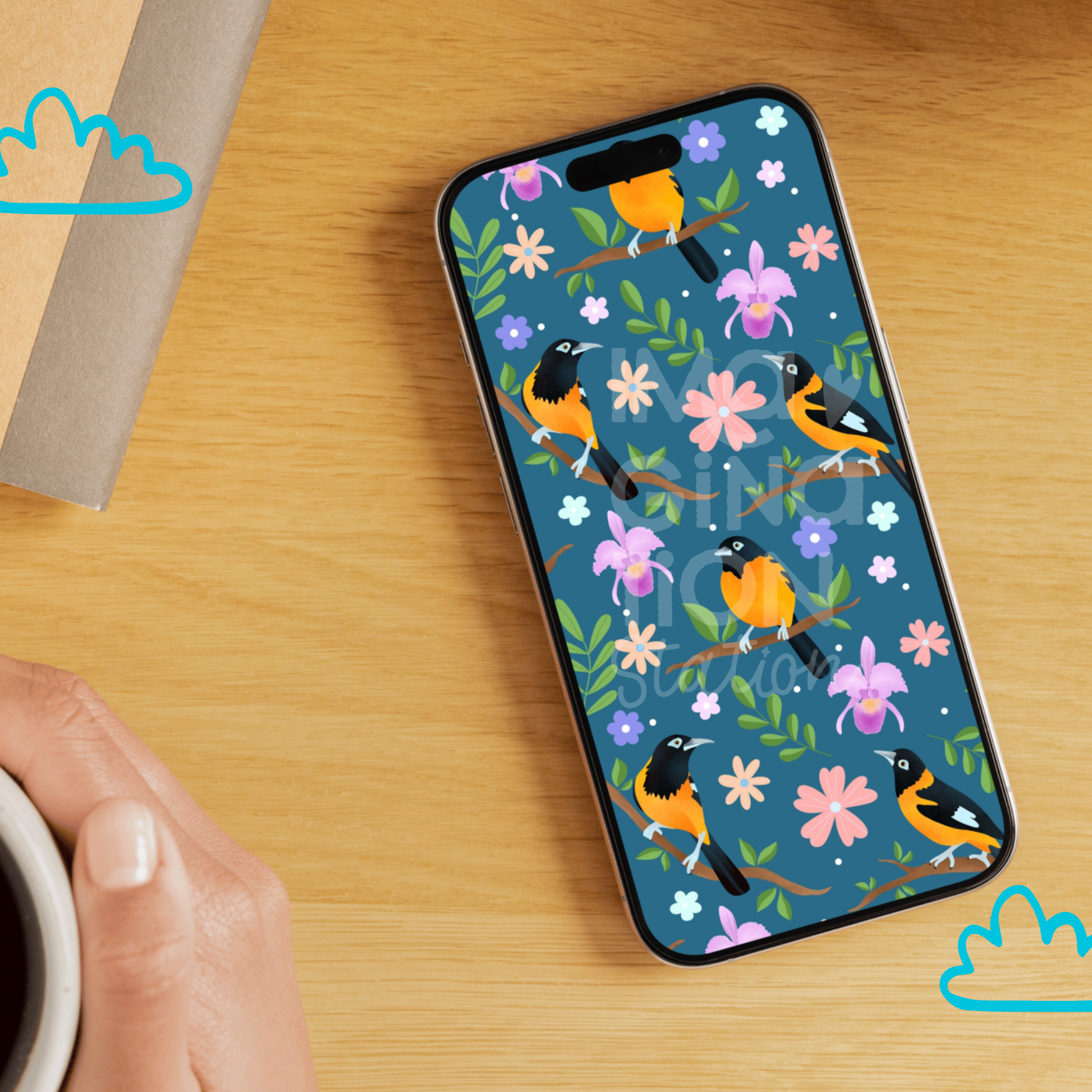 Turpial & Blooms digital wallpaper hand-illustrated design for Venezuela earthquake relief