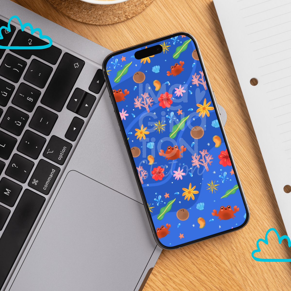 Turpial & Blooms wallpaper displayed on desktop computer screen mockup