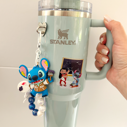 Lilo and Stitch teacher sticker held by hand – 2.1 x 2.4 inch clear glossy waterproof vinyl
