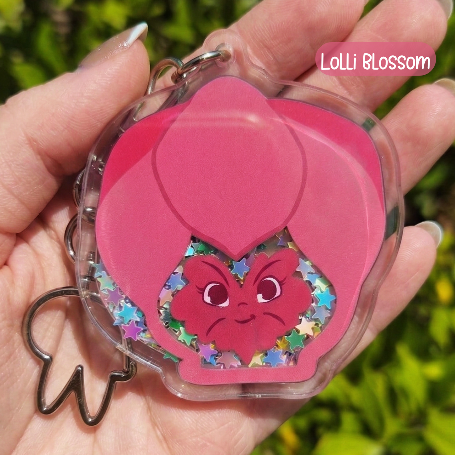 Alice in Wonderland Glitter Shaker Keychain – Acrylic Flower Charm for Bags & Keys