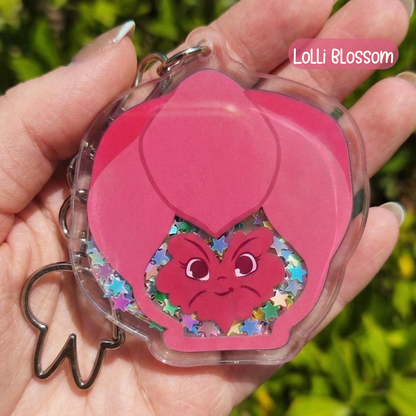 Alice in Wonderland Glitter Shaker Keychain – Acrylic Flower Charm for Bags & Keys