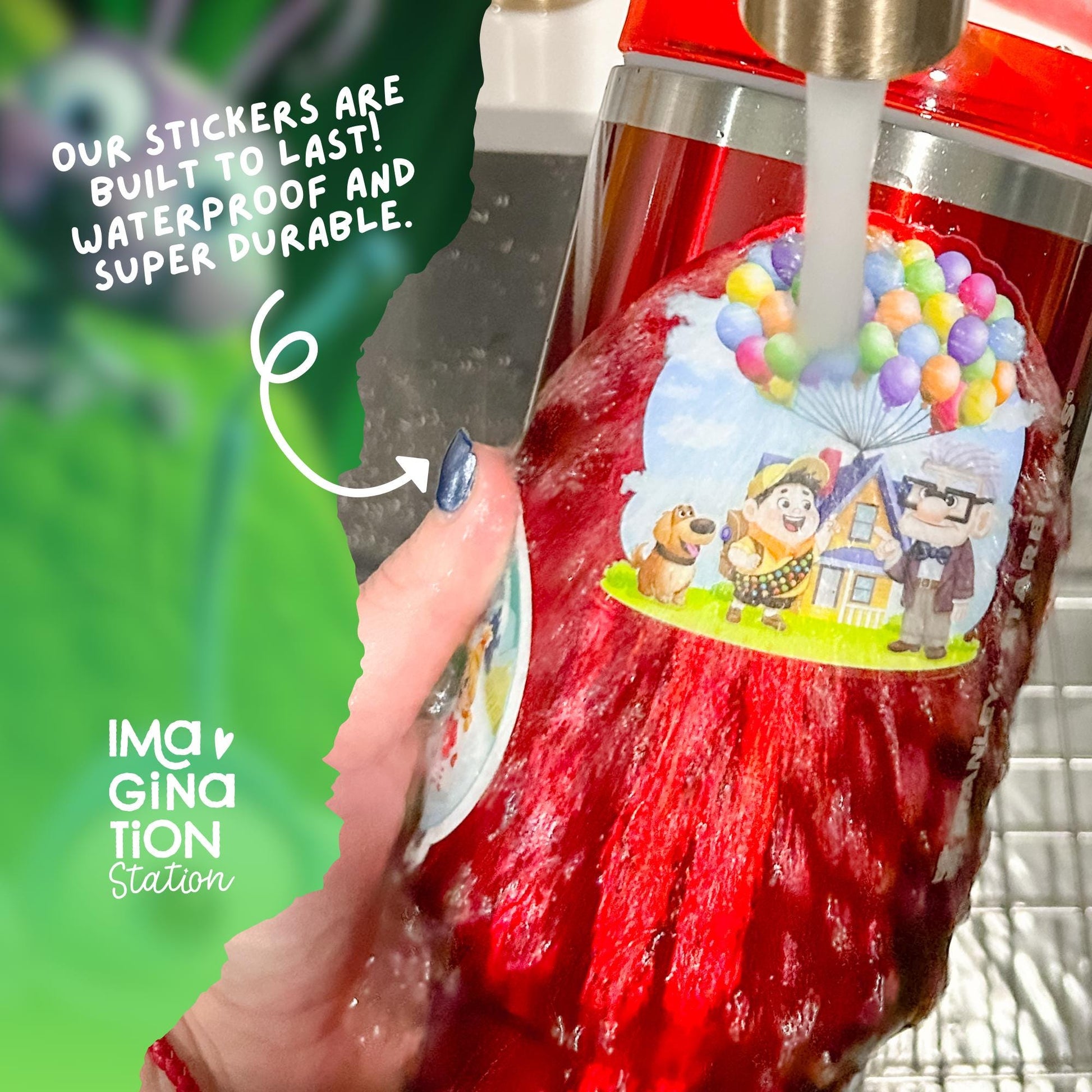Dot Bug's Life sticker on water bottle – clear glossy Disney Pixar ant princess vinyl
