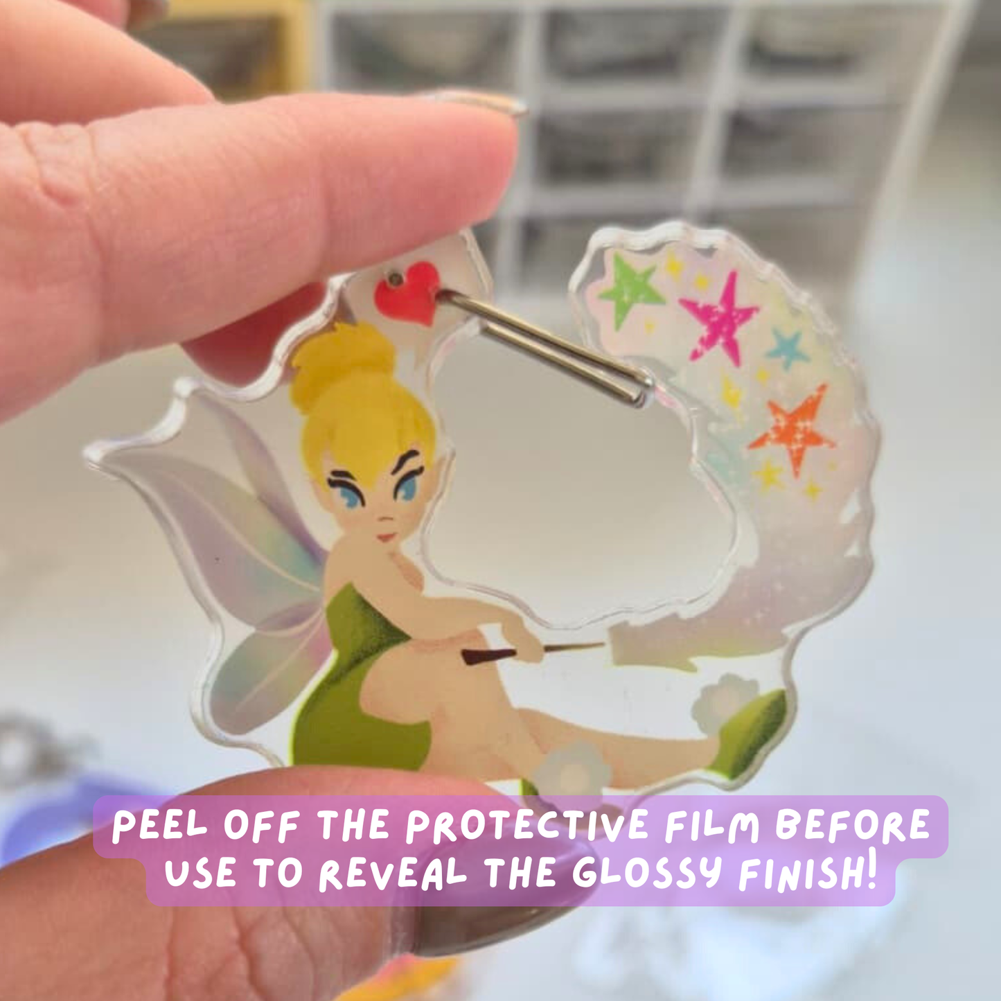 Tinkerbell Peter Pan Carabiner Keychain – Clear Acrylic Disney Fairy Charm Clip