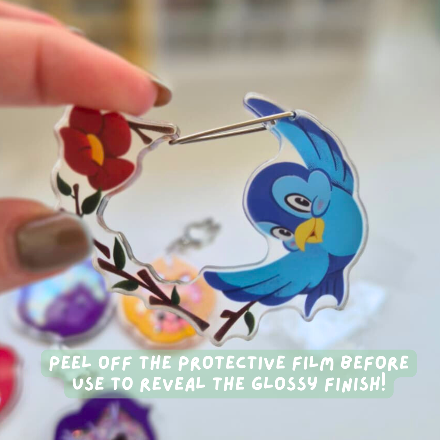 Snow White Bluebird Carabiner Keychain – Clear Acrylic Disney Purse Charm Clip