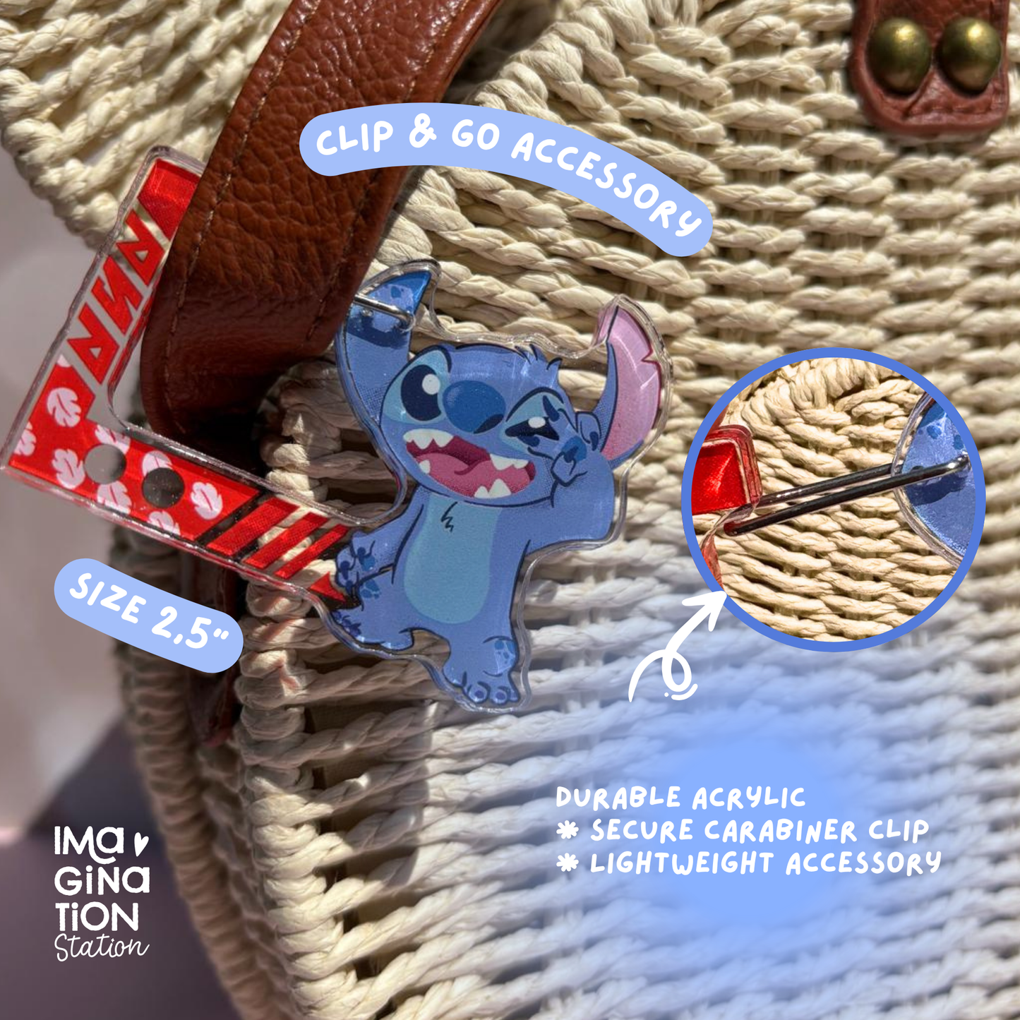 Stitch Lilo & Stitch Carabiner Keychain – Custom Acrylic Disney Purse Charm Clip