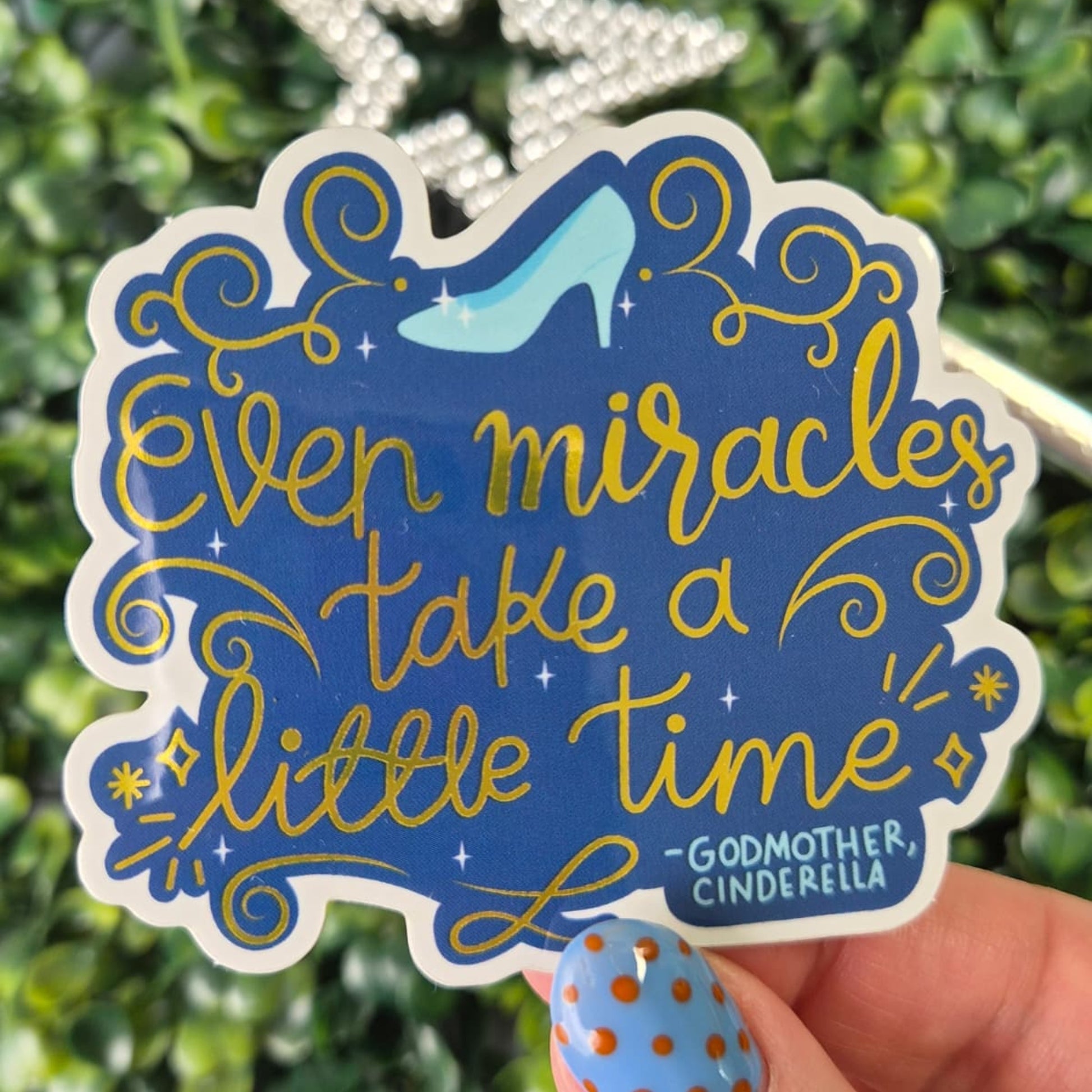 Cinderella Even Miracles sticker size reference – mirror glossy waterproof Disney vinyl