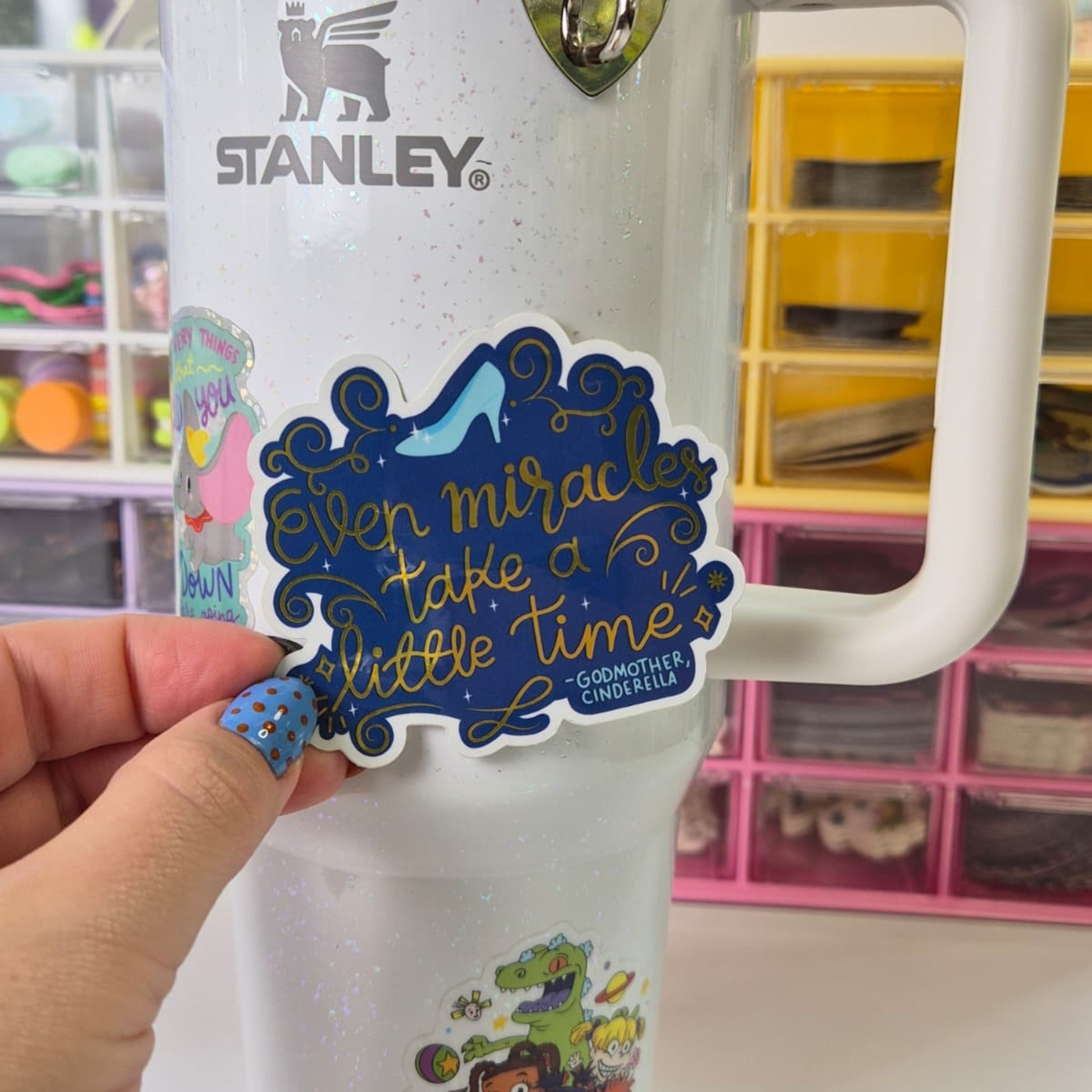 Cinderella miracles quote sticker on tumbler – mirror glossy Disney princess vinyl decal