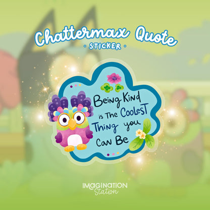 Sticker with owl design and motivational quote on a colorful background