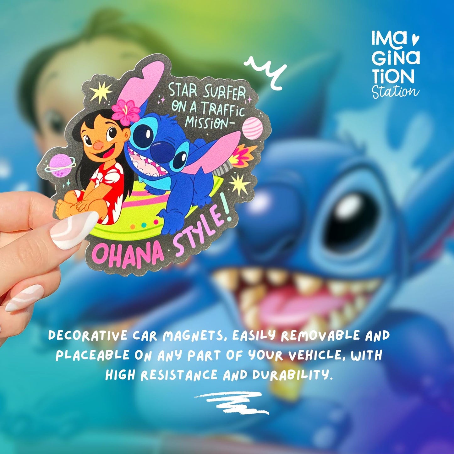 Lilo & Stitch Ohana Car Magnet - Waterproof Disney Decal