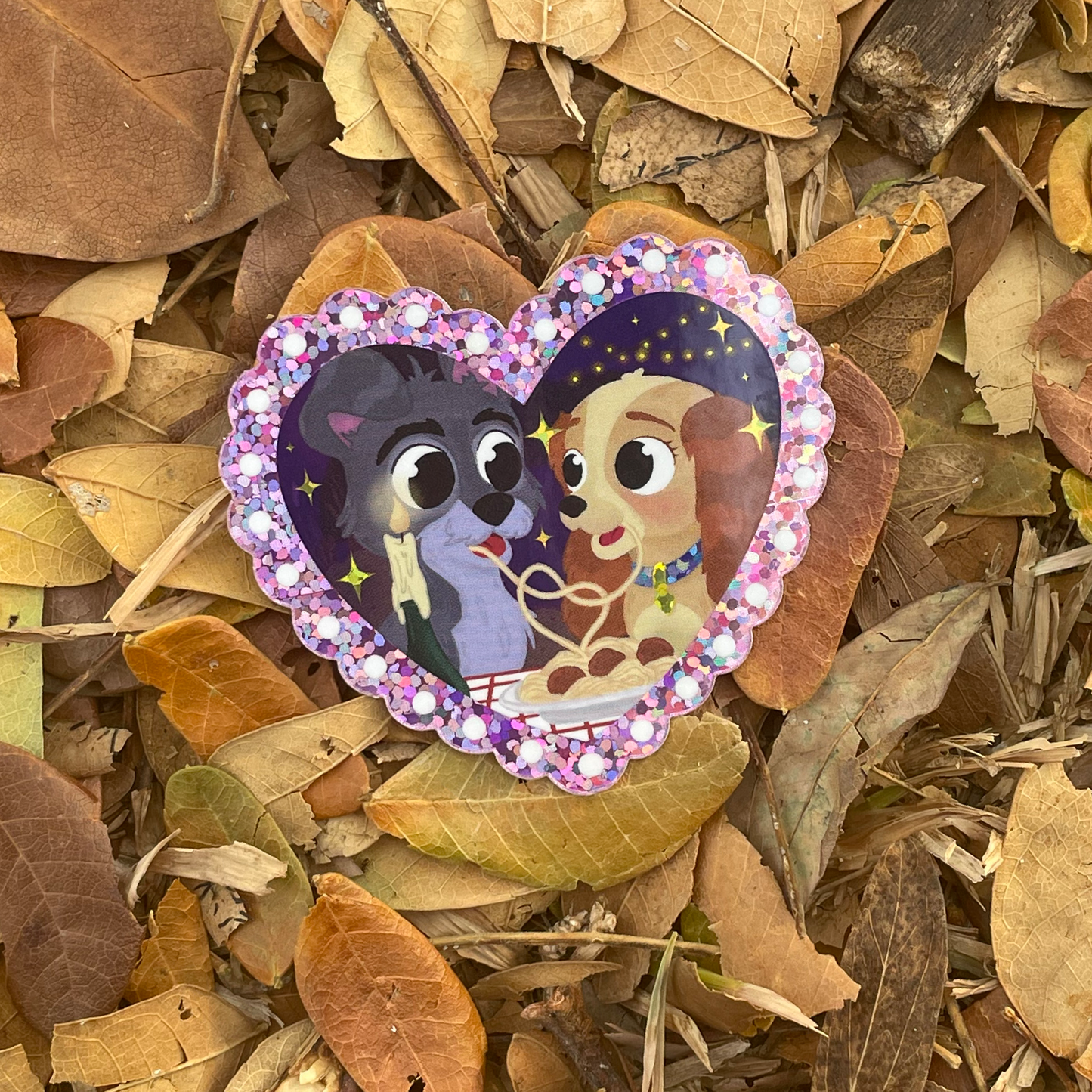 Lady and the Tramp sticker size reference – glitter glossy waterproof Disney vinyl