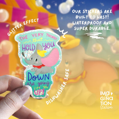 Dumbo quote sticker on water bottle – 1.7 x 2.5 inch glitter glossy Disney vinyl decal