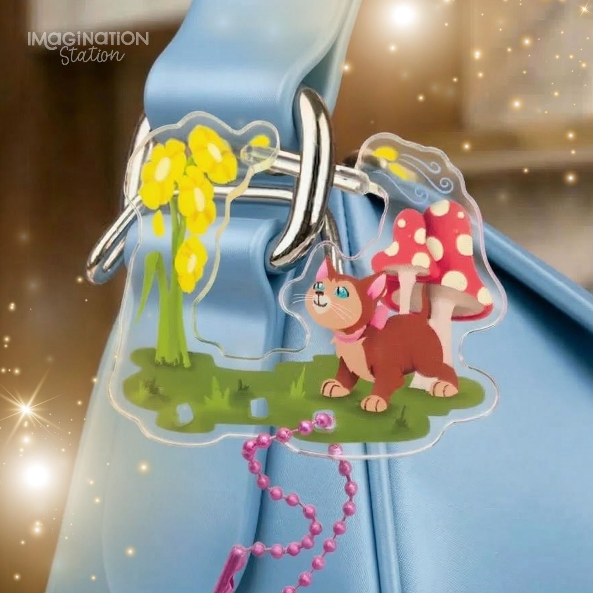 Alice in Wonderland Dinah carabiner keychain front view – clear acrylic Disney charm clip