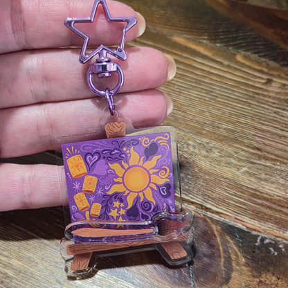 Light Up Lantern Keychain – Tangled Rapunzel Yellow Glow Acrylic Bag Charm | 3 Twinkle Modes