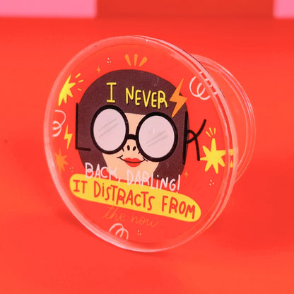 Edna Mode acrylic holder expanded – collapses flat Incredibles Disney phone grip