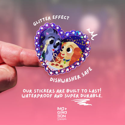 Lady and the Tramp sticker on water bottle – glitter glossy Disney romance vinyl decal