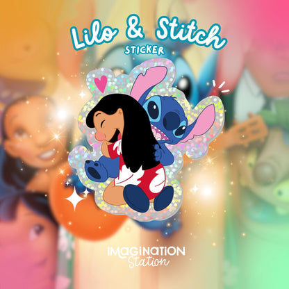 Sticker of Lilo and Stitch with colorful background