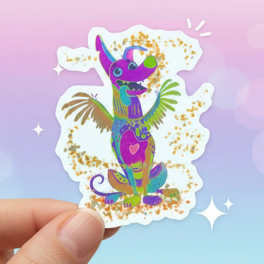 Colorful sticker of a cartoon character with 'Dante Sticker' and 'Imagination Station' text on a vibrant background.