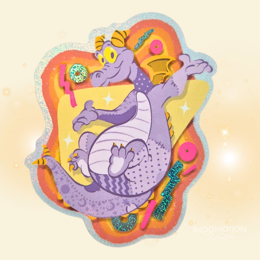 Figment EPCOT dragon sticker front view – pixie dust glossy Disney Parks vinyl
