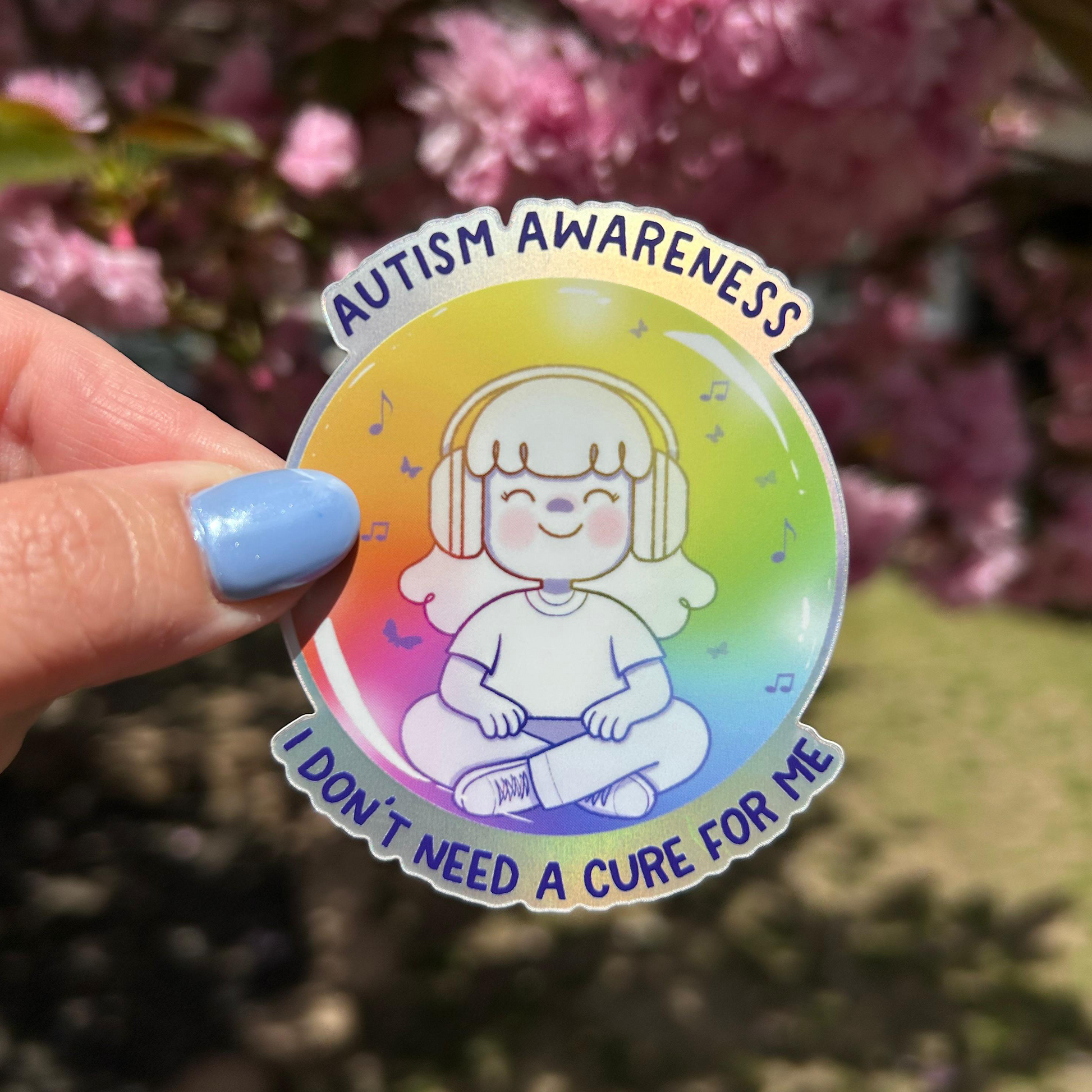 Autism Awareness sticker on water bottle – holographic matte rainbow pride vinyl decal