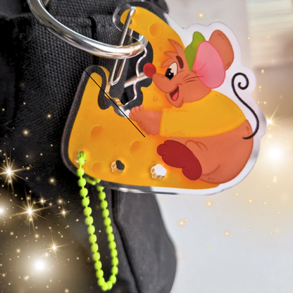 Cinderella Gus Gus carabiner keychain front view – clear acrylic Disney charm clip