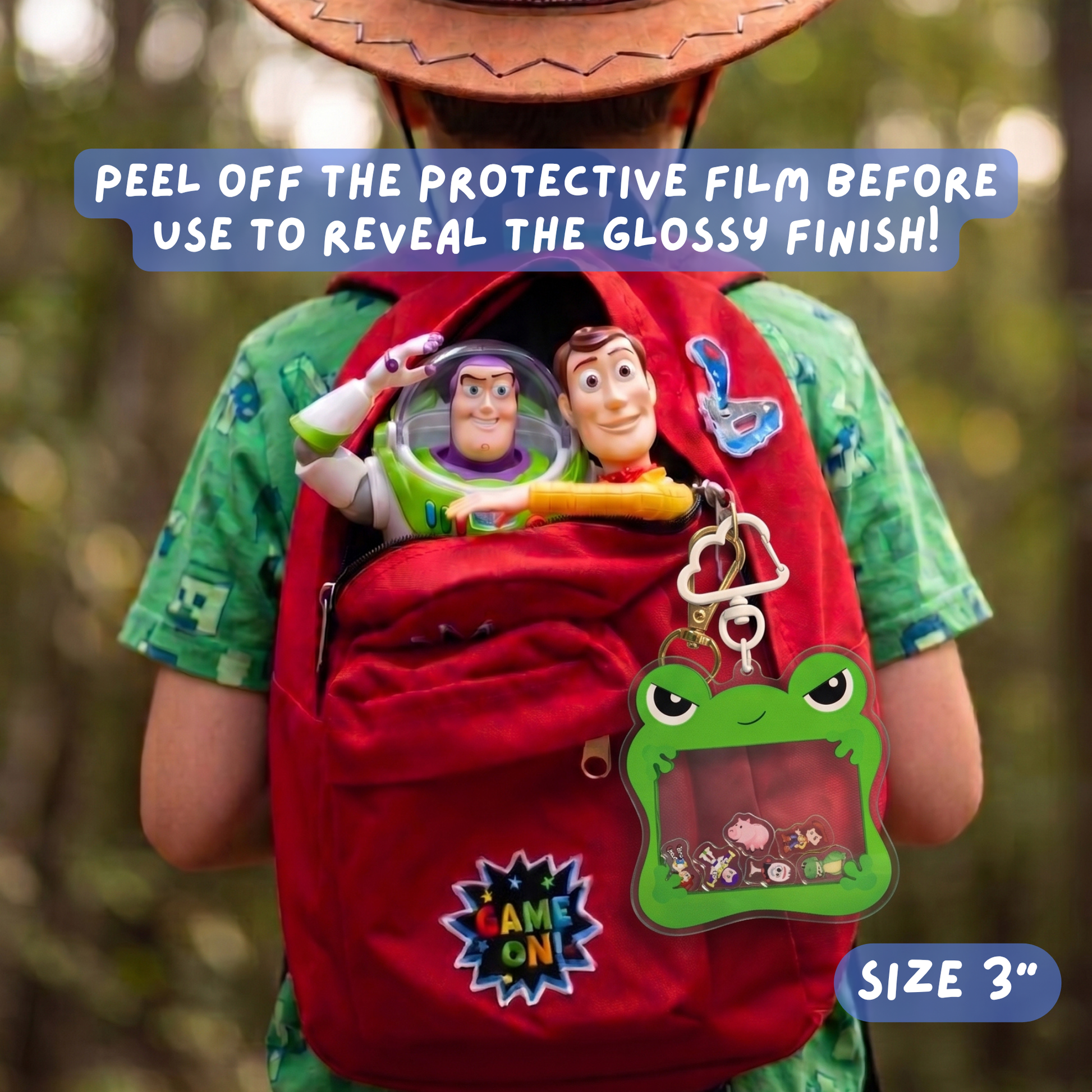 Lilypad Toy Story 5 keychain packaging - Imagination Station acrylic shaker charm