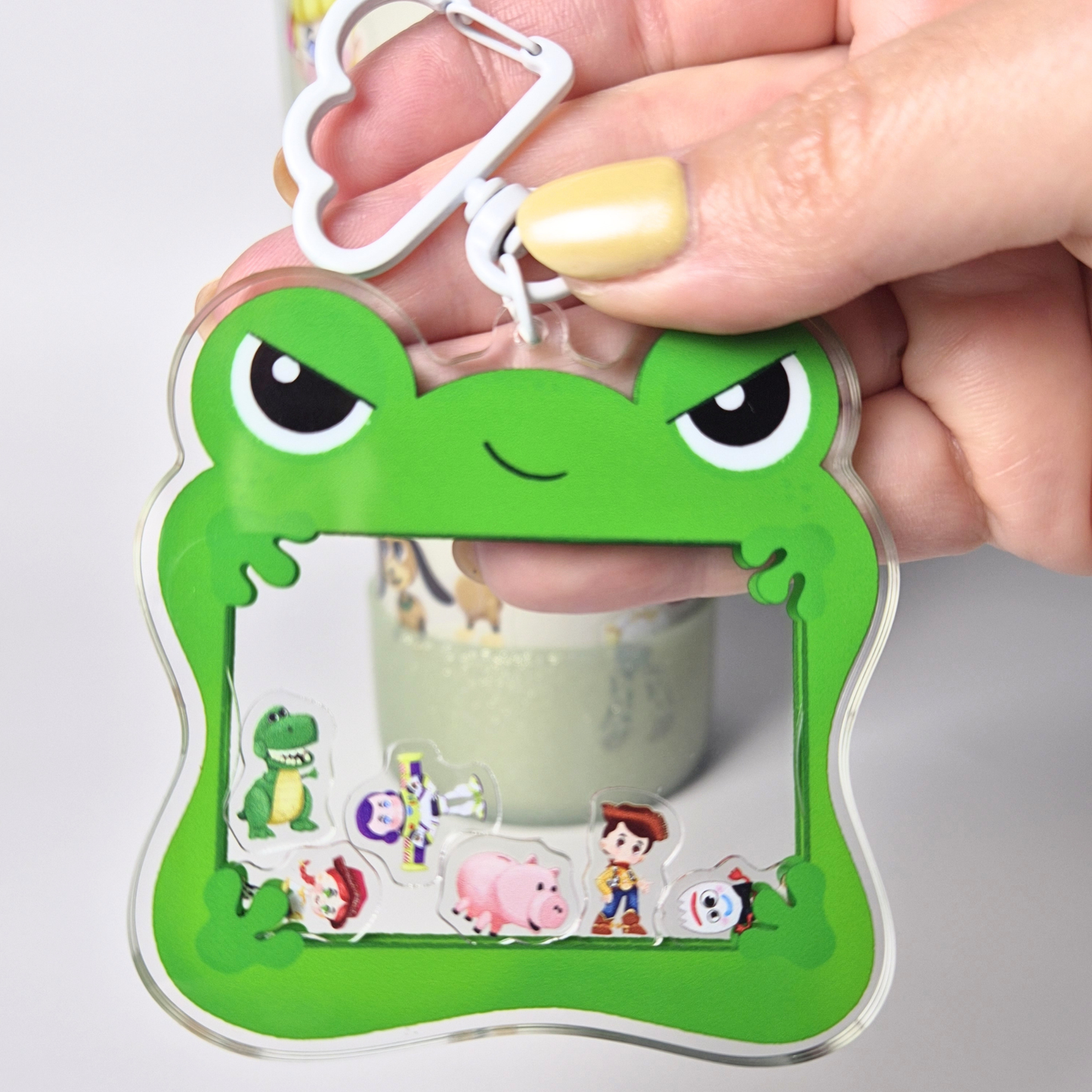 Lilypad Toy Story 5 Shaker Keychain – Acrylic Disney Pixar Bag Charm with Cloud Carabiner