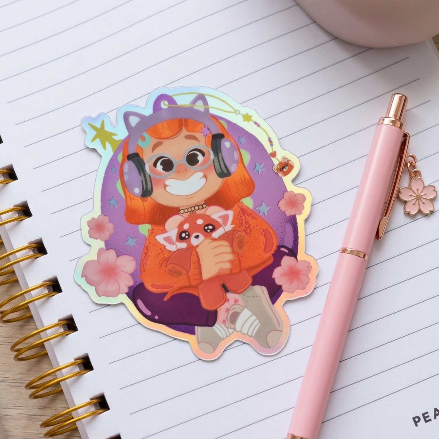 Mei Mei sticker color shift detail – holographic rainbow effect Turning Red Disney Pixar vinyl