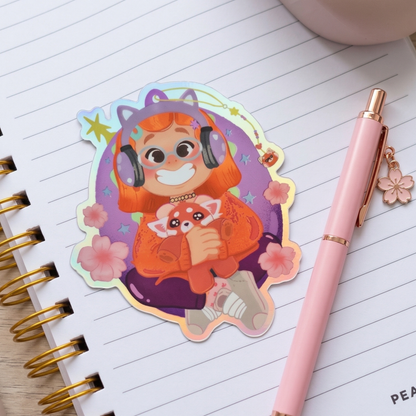 Mei Mei sticker color shift detail – holographic rainbow effect Turning Red Disney Pixar vinyl
