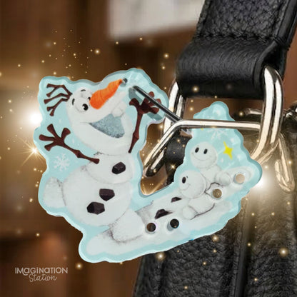 Olaf Frozen acrylic carabiner charm front view – Disney snowman clip keychain