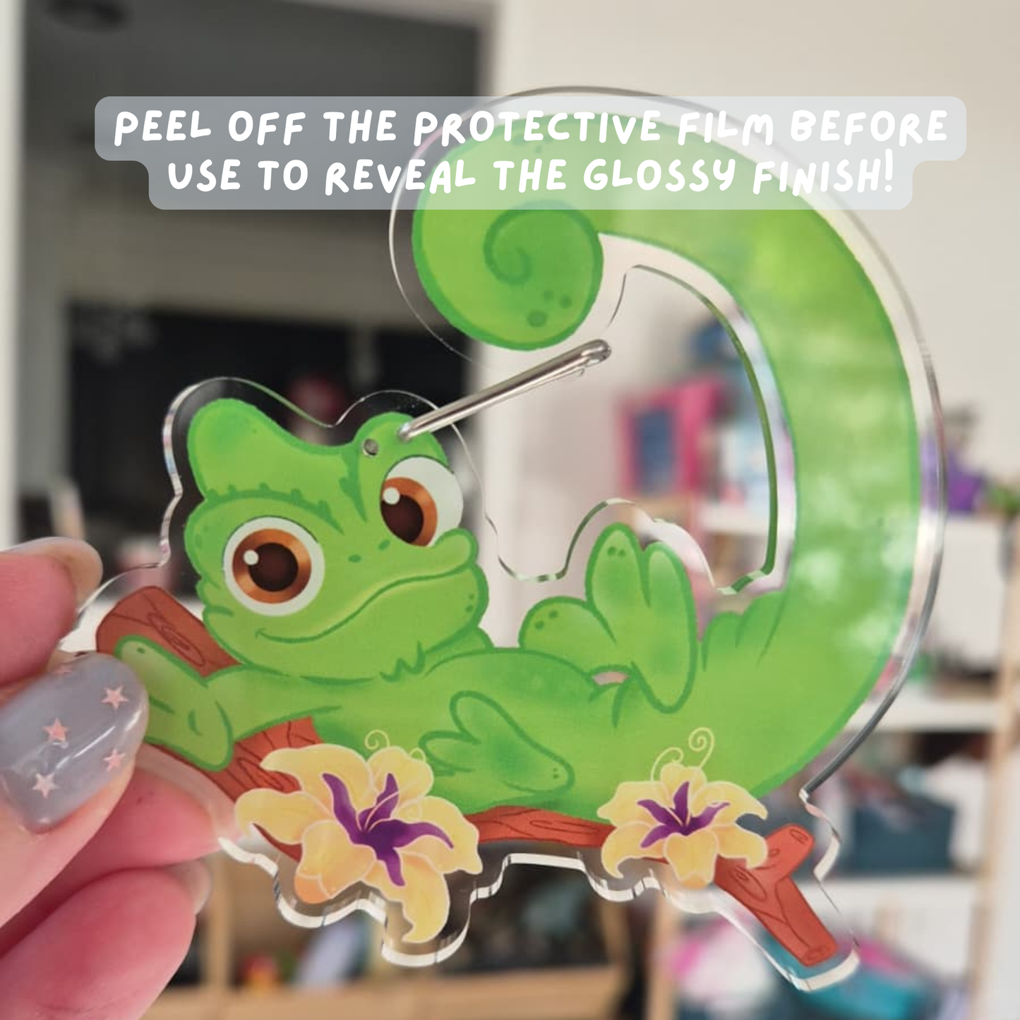 Pascal Tangled Carabiner Keychain – Clear Glossy Acrylic Disney Charm Clip