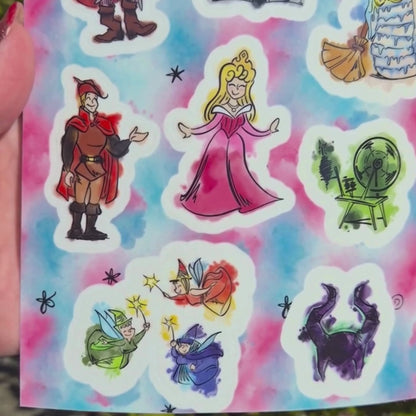 Sleeping Beauty Aurora Sticker Sheet – Waterproof Clear Glossy Disney Vinyl Set