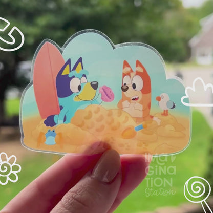Bluey & Bingo Beach Day Adventure Sticker – Clear Glossy Waterproof Vinyl Decal