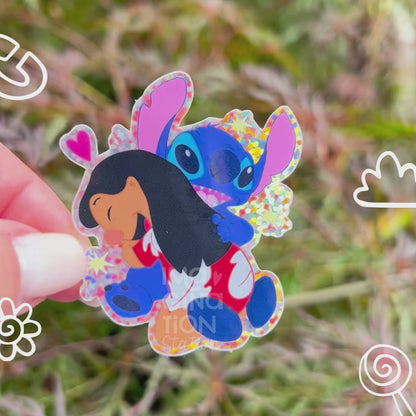 Lilo & Stitch Ohana Hug Sticker – Glitter Waterproof Disney Vinyl Decal
